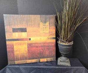 lot 341 image: Canvas Painting 20x20 and Faux Plant