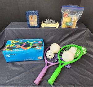lot 349 image: NIB Neon Glow Twister Tracks, Disney Figurines, Wooden Blocks, and More