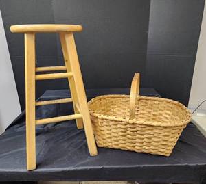lot 360 image: Handmade Basket and Bar Stool