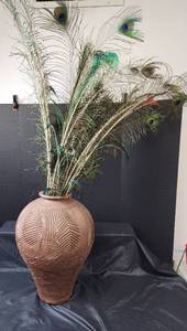 lot 35 image: Pottery Vase (19) with Peacock Feathers
