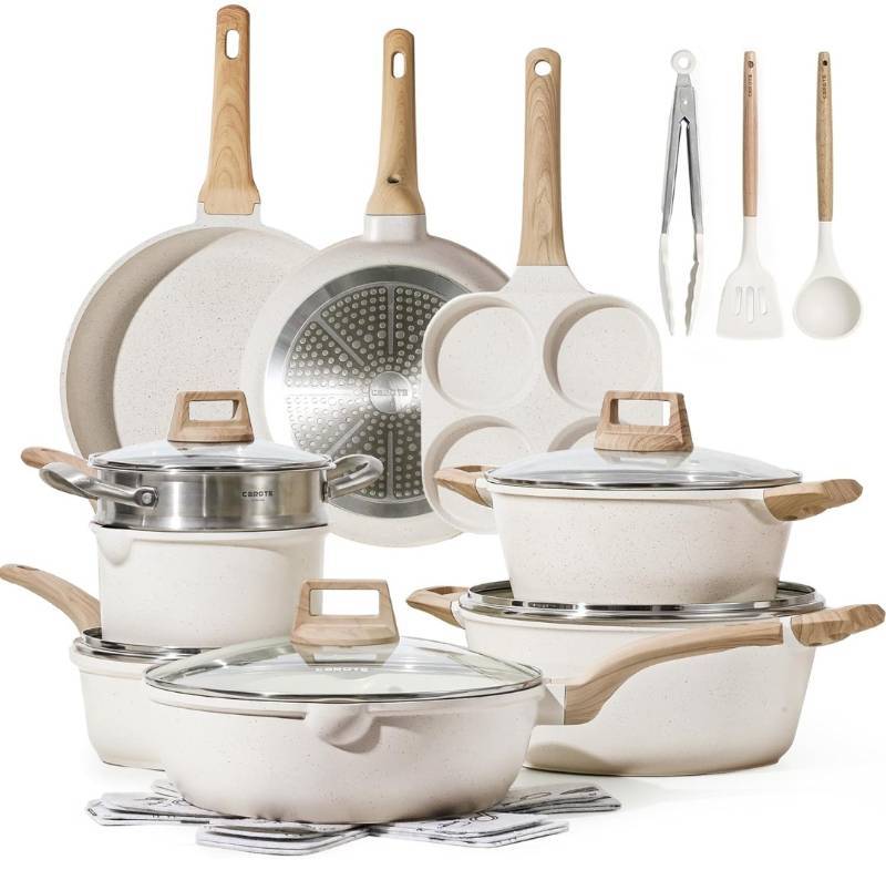 Pots and Pans Set Nonstick, White Granite Induction Kitchen Cookware Sets,  11