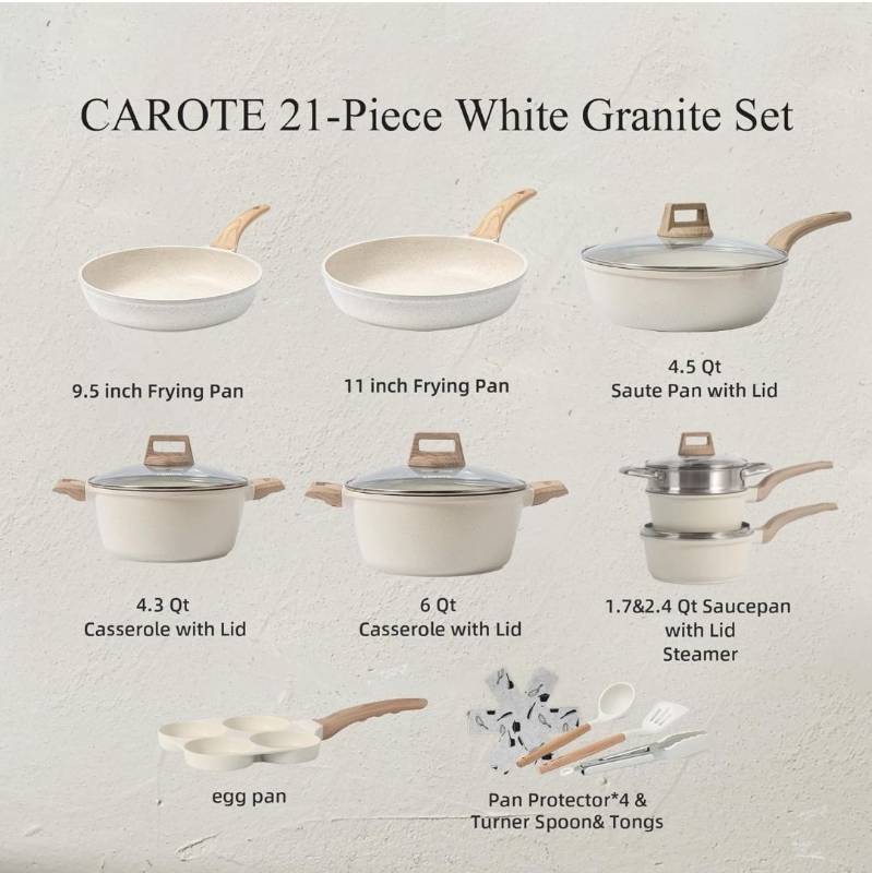 CAROTE 21Pcs Pots and Pans Set, Nonstick Cookware Sets, White Granite Non  Stick Cooking Set, Retails-$230