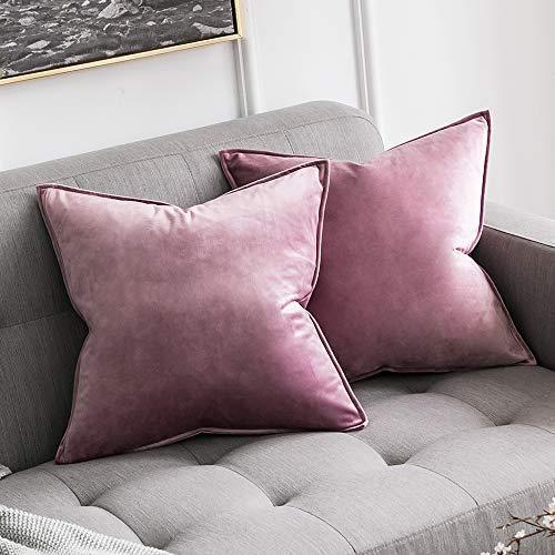 lot 1042 image: MIULEE Pack of 2 Decorative Velvet Throw Pillow Cover Soft Pillowcase Solid Square Cushion Case for Sofa Bedroom Car 20x20 Inch 50x50 Cm Pink Purple Retail $18.24