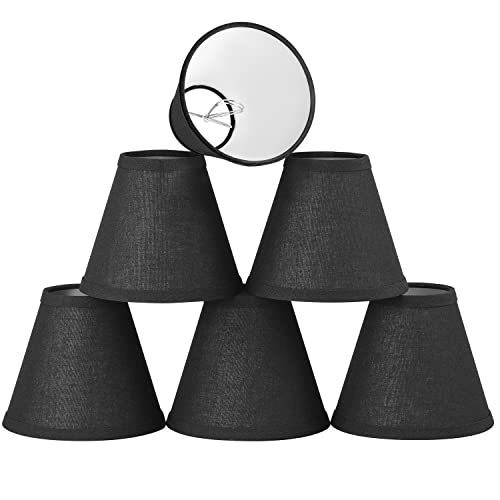 lot 1044 image: Farmhouse Small Lamp Shade Set of 6, Barrel Fabric Lampshade for Chandelier Small Table Lamp Wall Lamp Mini Lamp Clip On Candelabra Bulb, Natural Linen Hand Crafted, 3x 5x 6 Inch, 6 PCS, Black Retail $30.92
