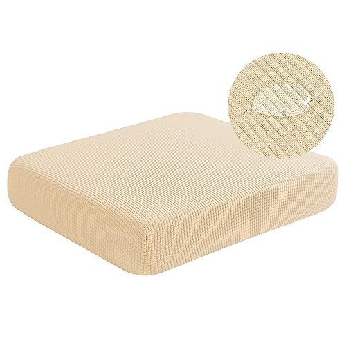 lot 1049 image: Water Repellent Sofa Cushion Slipcovers, Stretch Spandex Loveseat Cushion Protector Slipcovers Couch Covers for Loveseat Cushion Couch(Medium, Ivory) Retail $14.99