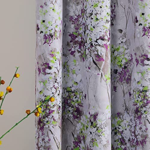 lot 1066 image: Floral Purple Curtains 45 Inch Length Thermal 2 Panels, Grommet Top Retail $33.45
