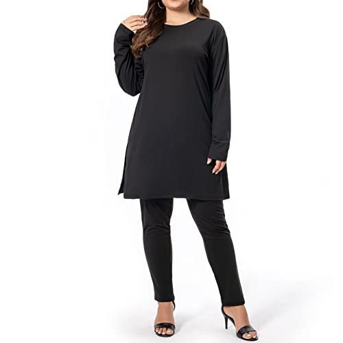 lot 1360 image: GiGoMai Plus Size two piece outfits for women Jogger Sets Long Sleeve Tops Bodycon Pants solid color Tracksuit Sets Retail $25.40