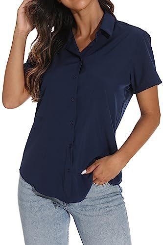 lot 1364 image: Womens Short Sleeve Button Down Shirt - Versatile and Classic for All Occasions (Dark Blue, X-Large) Retail $18.99