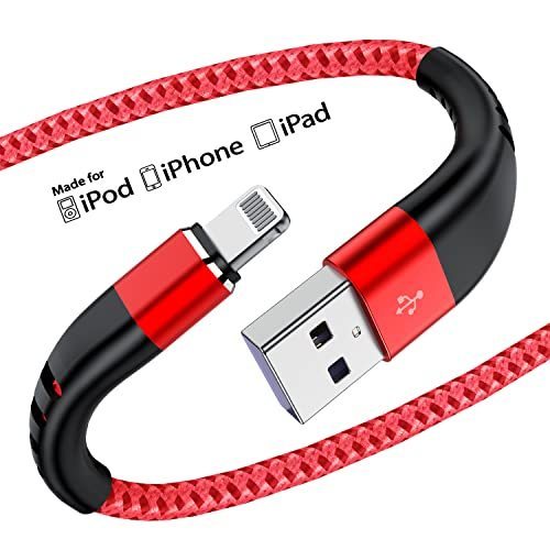 lot 1067 image: Essri 2 Pack iPhone Charger 6ft, MFI Certified Long Lightning Cable Strong Nylon Braided Charging Cable 6 Foot, Fast iPhone USB Cord for Apple iPhoneiPad Mini Air Red (2Pack-Red-6ft) Retail $19.99