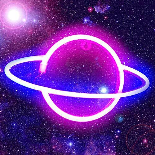 lot 1068 image: Planet Neon Sign - Protecu USB Battery Operated LED Neon Signs for Wall Decor  Neon Lights for Bedroom Birthday Wedding Party Christmas Decoration (Pink & Blue) Retail $12.99