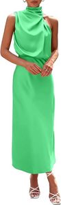 lot 1394 image: Satin Dress Elegant Sleeveless Mock Neck Cocktail Party Maxi Dresses Green, Large Retail $53.79