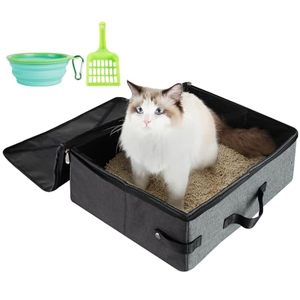 lot 1229 image: Travel Litter Box for Cat with Lid and Handle Standard Portable Collapsible Litter Carrier for Cat (L,BlackGray) Retail $25.33