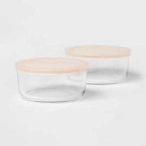 lot 1012 image: 4 Cup 2pk Round Glass Food Storage Container Set Light Pink - Room Essentials Retail $17.26