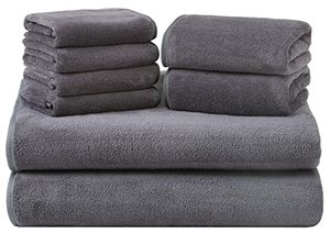 lot 1019 image: Oversize Microfiber Bath Towel Set, 60 x 30 in, 8 Piece Towel Set for Bathroom, Super Absorbent, Quick Dry Microfiber Bath Towels (Grey) Retail $21.89