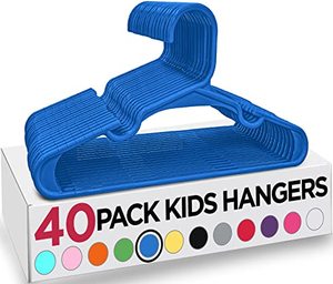 lot 1021 image: Utopia Home 40 Pack Kids Hangers - 11.5 Inch Plastic Baby Hangers for Closet - Childrens Hangers for Clothes & Infant Hangers for Closet - Ideal for Everyday Standard Use (Blue) Retail $12.99