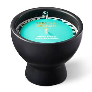 lot 1031 image: Footed Ceramic Black Candle White Amber - Tabitha Brown Retail $12.00