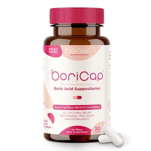 lot 1055 image: BoriCap Boric Acid Suppositories - 30 Count, 600mg - Restores pH and Normal Vaginal Health - Feminine Hygiene Products for Vaginal Odor & Discomfort - Suppository Made Without Dyes or Fillers Retail $19.99