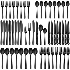 lot 1072 image: 48 Pcs Black Silverware Set, NETANY Black Flatware Set, Food-Grade Stainless Steel Cutlery Set for 8, Tableware Eating Utensils, Mirror Finished, Dishwasher Safe Retail $50.51