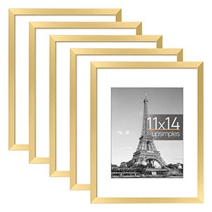lot 1073 image: 11x14 Picture Frame Set of 4, Display Pictures 8x10 with Mat or 11x14 Without Mat, Wall Gallery Photo Frames, Gold Retail $24.99