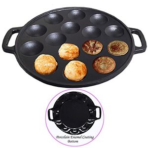 lot 1076 image: La Cuisine Pancake Pan Poffertjes Takoyaki Aebleskiver Ebelskiver Pan Cast Iron with Porcelain Enamel Coating. Compatible with all cook tops including Induction Stove. Retail $34.27