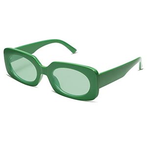 lot 1085 image: Rectangle Sunglasses for Women Retro Trendy Fashion Eyewear Narrow Thin Square Frame UV400 Protection VL9624 Green FrameGreen Lens Retail $13.46