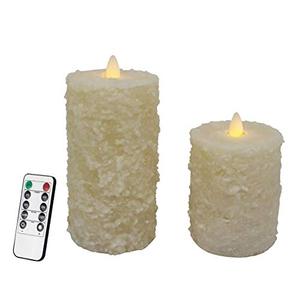 lot 1088 image: Rustic Textured Flameless Battery Operated LED Pillar Candles with Timer and Remote Control, Farmhouse Real Wax Flickering Dancing Flame Lights, H 6 & 4 Inch, Set of 2, Ivory Retail $41.23