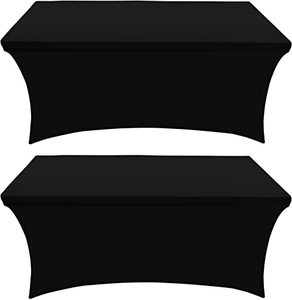 lot 1097 image: Spandex Tablecloth 2 Pack 6FT, Black Tight, Fitted, Washable and Wrinkle Resistant Stretch Rectangular Patio Table Cover for Event, Wedding, Banquet & Parties 72Lx30Wx30H Inch Retail $23.10