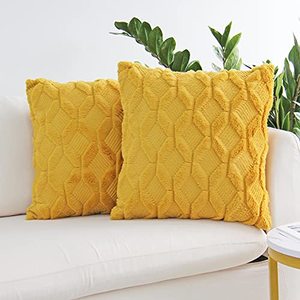 lot 1102 image: Plush Short Wool Velvet Decorative Throw Pillow Covers Luxury Style Cushion Case Faux Fur Pillowcases for Sofa Bedroom Pack of 2 18 x 18 Inch Yellow Retail $19.99