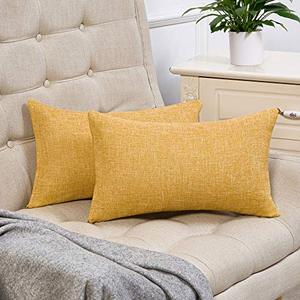 lot 1107 image: Set of 2 Mustard Yellow Lumbar Pillow Covers Rustic Linen Decorative Throw Pillow Covers 12x20 Inch for Sofa Couch Decoration Retail $16.99