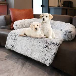 lot 1112 image: Luxurious Calming Bed Mats, Washable Removable Couch Cover, Plush Long Fur Mat for Pets, Waterproof Lining, Perfect for Small, Medium and Large Dogs and Cats (Gradient Gray, L) Retail $49.86