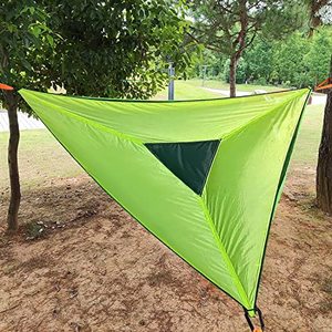 lot 1119 image: 3 Point Camping Hammock, can accommodate 6 Adults, Suitable for Travel Backyard Outdoor Garden Camping (158x158x158in Black) (158x158x158in Green) Retail $58.70
