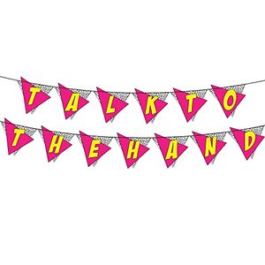 lot 1140 image: Talk to the Hand Neon Banner - Funny Throwback 90s and 80s Theme Party Decoration, Favors & Supplies Retail $11.67