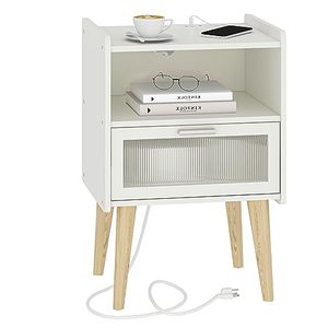 lot 1163 image: Nightstand with Charging Station, Bedside Tables, End Table Side Table with 2 Tiers Storage Space, for Bedroom, Living Room, WhiteMLBZ07WE Retail $63.86