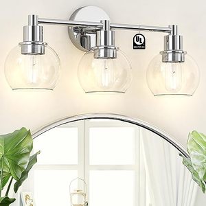 lot 1168 image: 3 Light Bathroom Vanity Light Fixtures Chrome Globe, Bathroom Lights Over Mirror, 3 Light Wall Sconce Retail $64.95