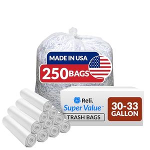 lot 1171 image: 30-33 Gallon Trash Bags Heavy Duty  250 Bags Bulk  Clear Large Trash Bags 30, 32 Gallon  Made in USA Retail $45.65