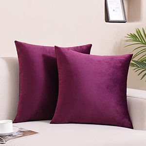 lot 1175 image: Throw Pillow Covers Velvet Decorative Square Pillowcase Soft Cushion Case for Couch Bedroom 18x18 Inch Purple, Pack of 2 Retail $13.17