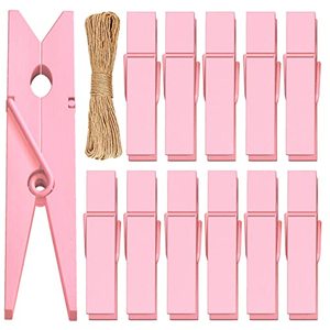 lot 1202 image: Clothes Pins Mini Clothespins Pink - 100 PCS Wooden Small Clothespins for Pictures with Jute Twine Tiny Photo Paper Clip, Retail $9.99