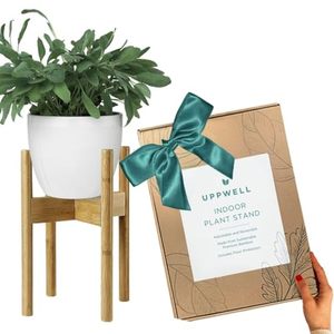 lot 1210 image: Adjustable Wood Plant Stand Indoor  Sturdy Eco-friendly Bamboo  Mid Century Modern Flower & Plant Pot Holder  Eco-friendly Christmas Gift Comes With a Box  8-12 Inch Tall Planter Retail $27.48