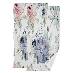 lot 1213 image: Spring Succulent Tropical Hand Towels 2 Pack Flower Green Plant Highly Absorbent Soft Retail $20.26