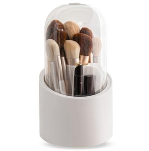 lot 1215 image: Makeup Brush Holder Organizer with Lid, Rotating Dustproof Make Up Brushes Container with Acrylic Cover, Spinning Cosmetics Holders Storage Cup Retail $14.56