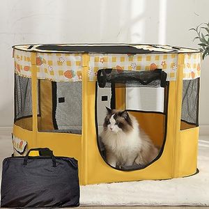 lot 1226 image: Puppy Playpen, Portable Dog Play Pen, Sturdy Cat Playpen, Foldable pop up pet Tent, Pet Playground IndoorOutdoor (M, Yellow) Retail $34.46