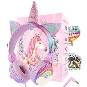 lot 1231 image: Unicorns Headphones for KidsTeens, Unicorns Gifts for Girls,3.5mm On-Ear Wired Headset with Nylon Cable for TravelSchooliPadSmartphonesPCKindleTabletLaptop - Pink& Purple Retail $17.99