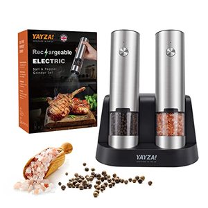 lot 1235 image: Electric Salt and Pepper Grinder Set, Fast Chargeable Automatic Salt Pepper Grinder Mill Shaker Refillable With Light, Mill Tray, Adjustable Coarseness Stainless Steel Grinder Kitchen Gadgets Retail $69.99
