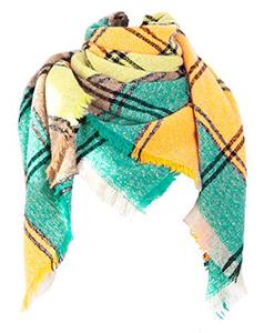 lot 1249 image: Wander Agio Womens Warm Scarf Half Shawls Triangle Scarves Stripe Plaid Black Green Yellow 21 Retail $17.36