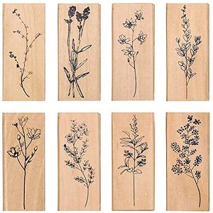 lot 1258 image: 8 Pieces Wood Mounted Rubber Stamps, Plant and Flower Decorative Wooden Rubber Stamp Set for DIY Craft, Diary and Craft Scrapbooking Retail $12.27