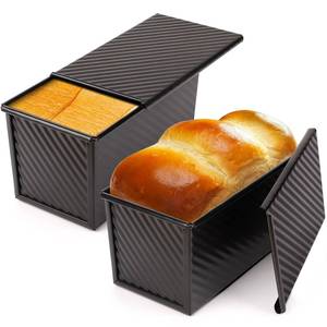 lot 1261 image: Pullman Loaf Pan 2 Pack, 1 lb Non-Stick Black Bread Pan with Lid Carbon Steel Corrugated Bread Toast Box Mold with Cover for Bakeware Bread, Baking Tools Bread Toast Pan for Oven Baking Retail $26.80
