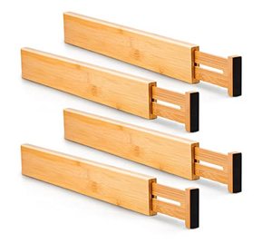 lot 1262 image: 4 PCS Bamboo Kitchen Drawer Dividers, Adjustable Drawer Organizers, Spring Loaded, Works in Kitchen, Dresser, Bathroom, Bedroom, Drawer, Desk Retail $23.39