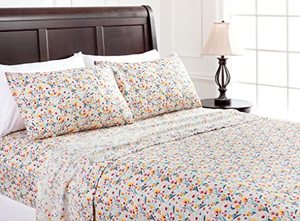 lot 1264 image: Spring Bloom Floral Printed King Bed Sheet Set 4-Piece - Ultra Soft Colorful Flower Print - 1 Flat Sheet 1 Fitted Sheet and 2 Pillowcases - Microfiber Sheets Retail $45.62