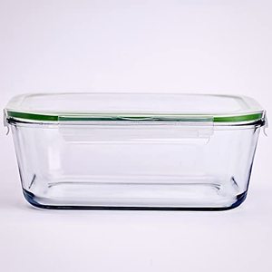 lot 1269 image: 120 Oz 15 Cup Large Glass Food Storage Containers with Lids Airtight Set 3.5 L Family Size Extra Large Bakeware Marinating Lock Baking Dish Container Glass Bowls Rectangle Retail $34.99