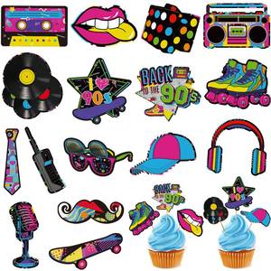 lot 1283 image: 32 Pieces Cupcake Topper Theme Birthday Party Decorations for Adults Party Decorations Totally Party Supplies DIY Dessert Cupcake Toppers Supplies Roller Skate Cake Topper (90s Style) Retail $9.99